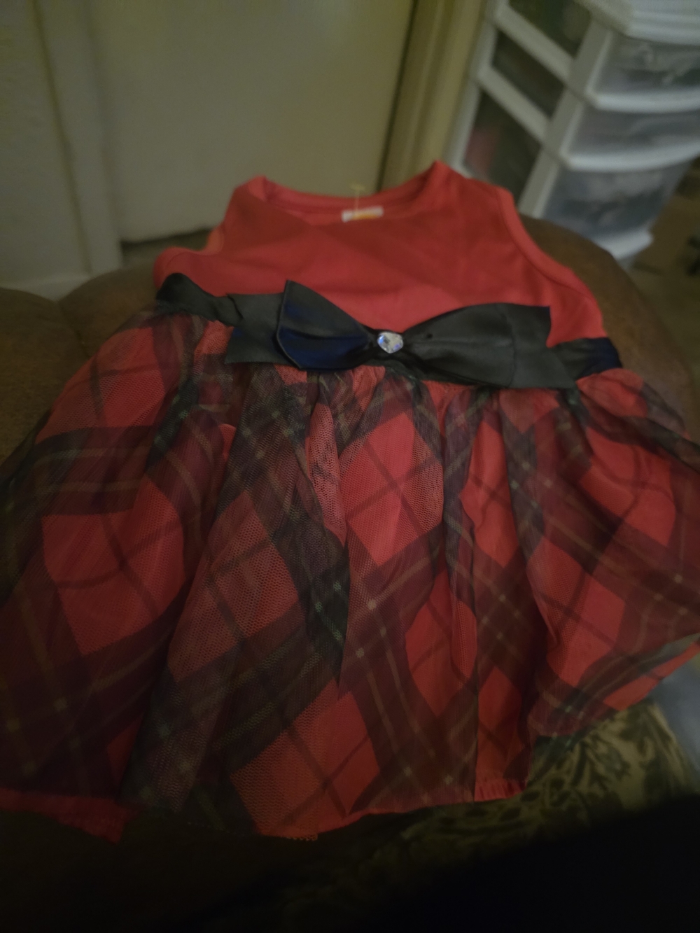 Red Plaid Holiday Dress with Black Bow Dog Outfit